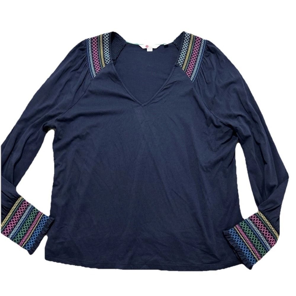 Boden Women's US 12 Isabel Smocked Jersey Top Blouse Navy Shirt